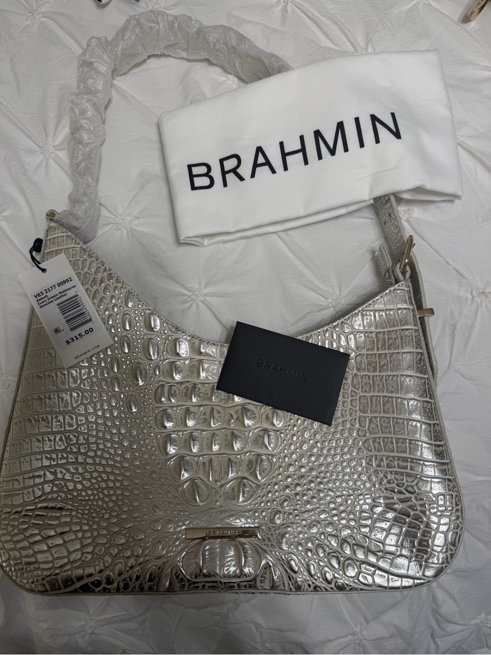Brahmin Shimmering Silver Croc-Embossed Shoulder Bag